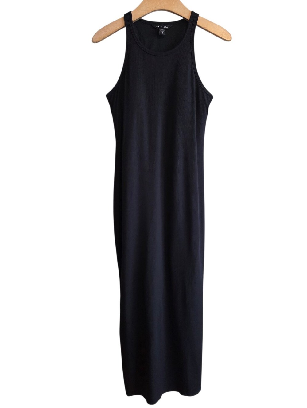 Athleta Black Signature Rib Maxi Dress Sz S Racerback Athleisure Casual Relaxed